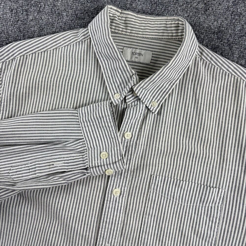 TOPTEN Shirt Mens 110 US XL Gray White Stripe Pocket Long Sleeve